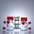 Dual chamber H-cell membrane reactor with 6 in/outlets for microbial fuel cell (MFC), capacity 100 to 1.000 ml
