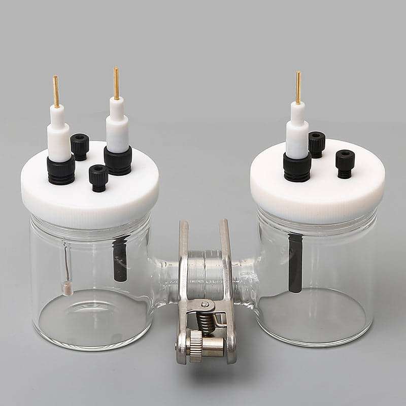 Dual chamber H-cell membrane sealed electrochemical reactor, capacity 50 to 500 ml