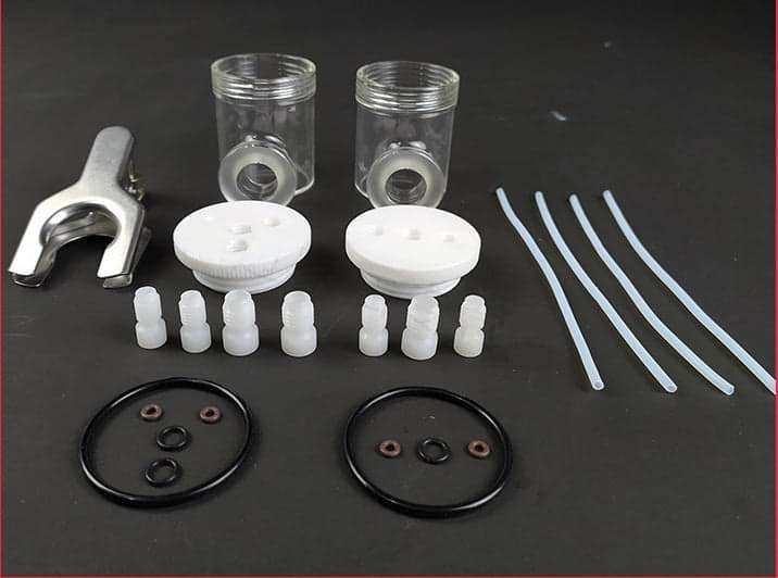 Dual chamber H-cell membrane sealed electrochemical reactor, capacity 50 to 500 ml