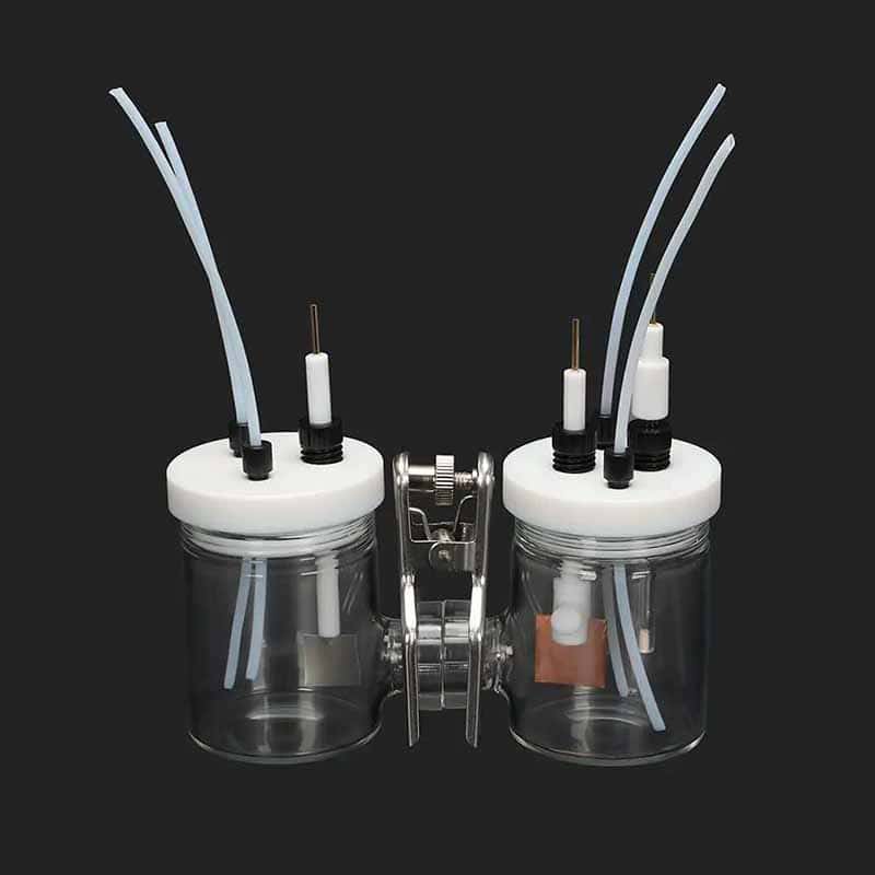 Dual chamber H-cell membrane sealed electrochemical reactor, capacity 50 to 500 ml
