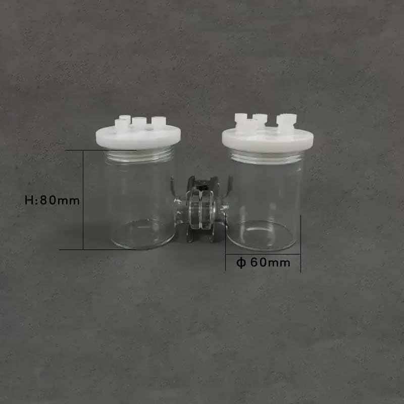 Dual chamber H-cell membrane sealed electrochemical reactor, capacity 50 to 500 ml