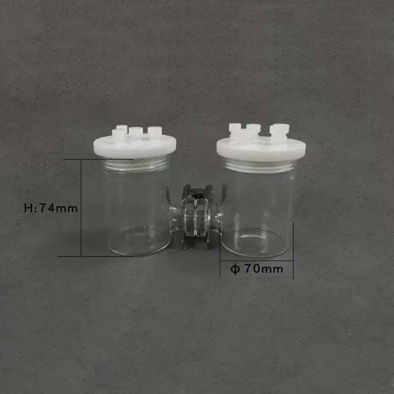 Dual chamber H-cell membrane sealed electrochemical reactor, capacity 50 to 500 ml