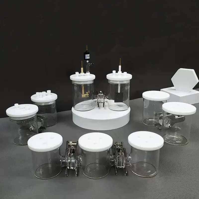 Dual chamber H-cell membrane sealed electrochemical reactor, capacity 50 to 500 ml