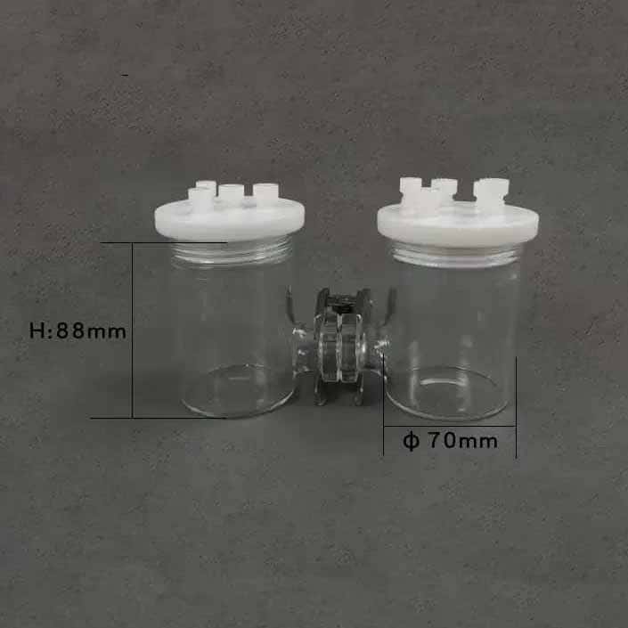 Dual chamber H-cell membrane sealed electrochemical reactor, capacity 50 to 500 ml