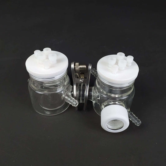 Dual Chamber H-Cell Membrane Sealed Photoelectrochemical Reactor with Water Jacket, 50 to 500 ml