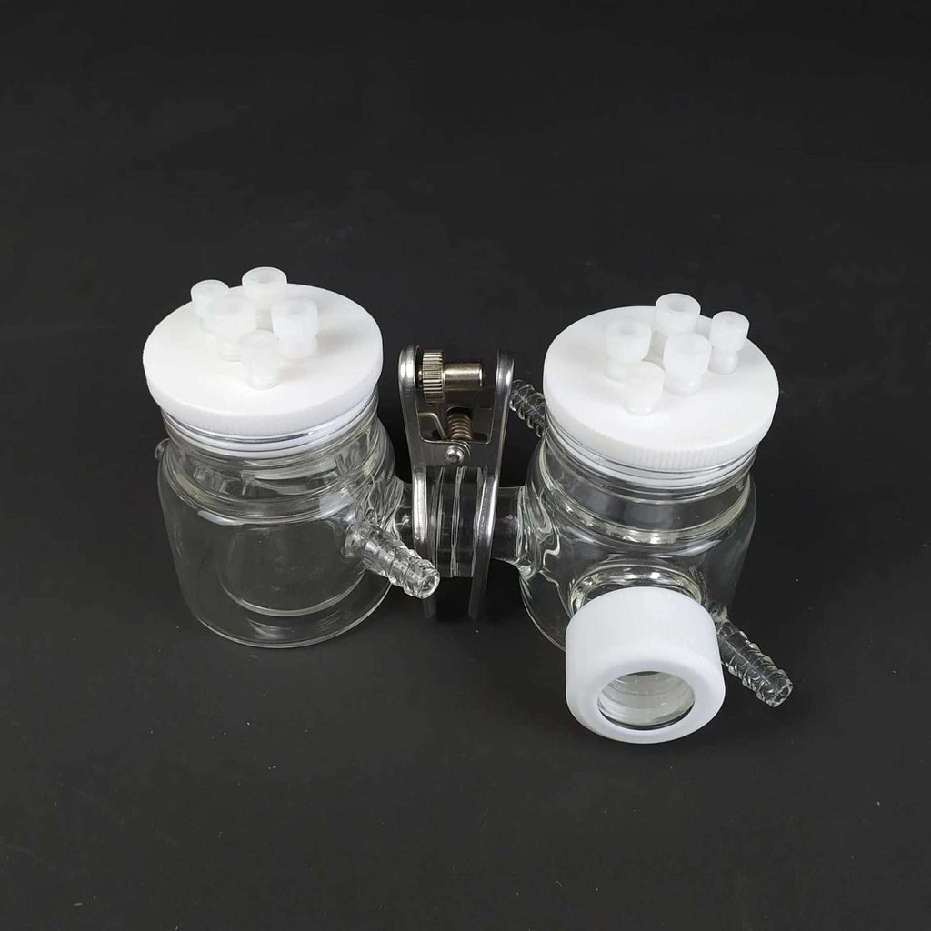 Dual Chamber H-Cell Membrane Sealed Photoelectrochemical Reactor with Water Jacket, 50 to 500 ml