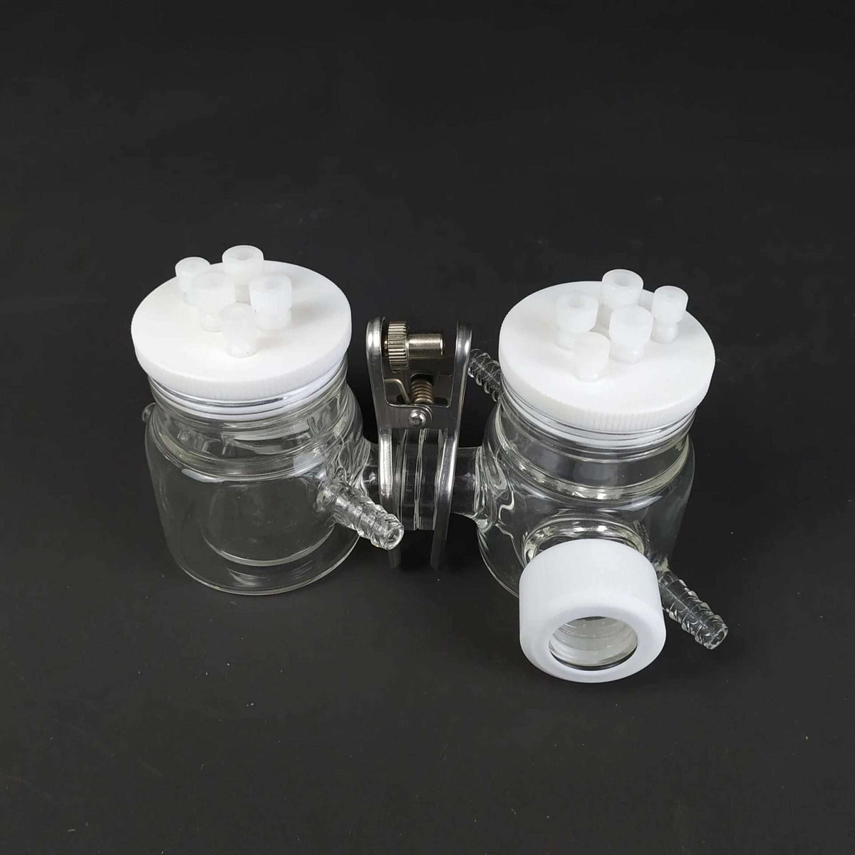 Dual Chamber H-Cell Membrane Sealed Photoelectrochemical Reactor with Water Jacket, 50 to 500 ml