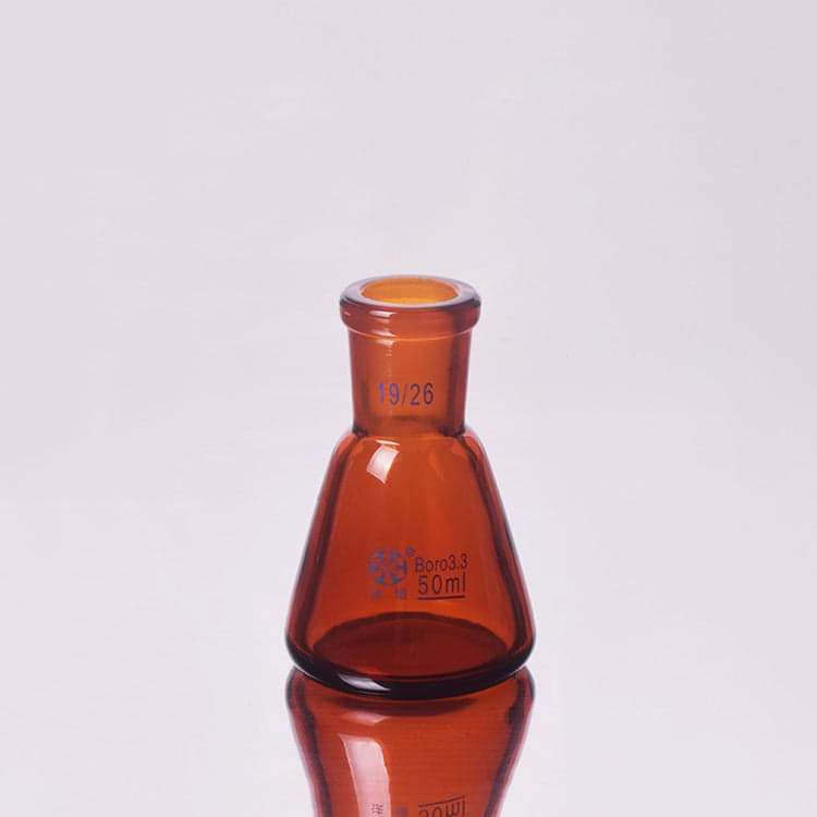 Erlenmeyer flask with joint, brown glass, 25 ml to 500 ml