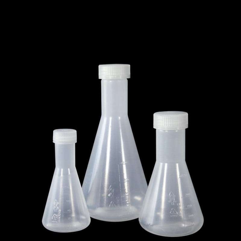 Erlenmeyer flask with screw cap, Plastic PP, capacity 125 ml to 500 ml