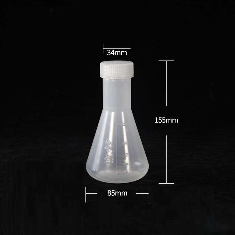 Erlenmeyer flask with screw cap, Plastic PP, capacity 125 ml to 500 ml