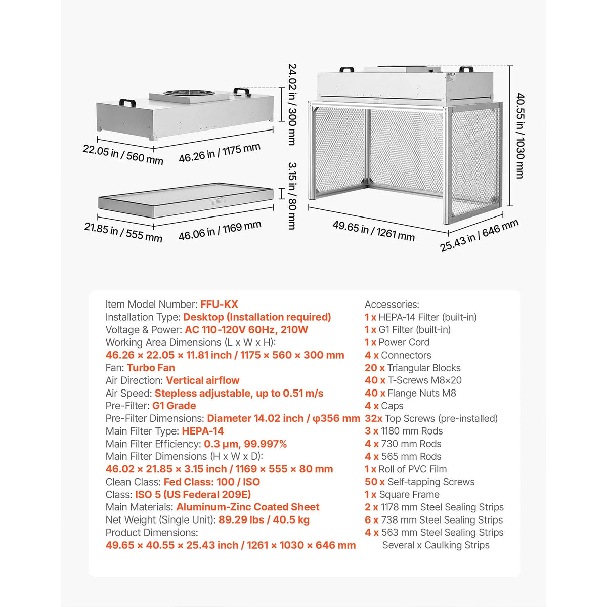 Laminar Flow Hood, Meets Class 100/ISO 5 Clean Room Standards, for Laboratory
