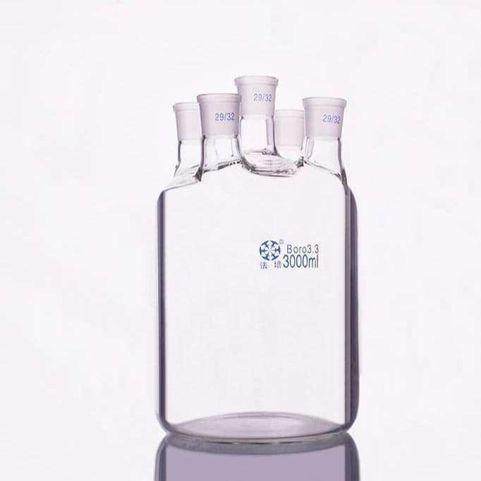 Five-necked cylindrical bottle, capacity 250 to 5.000 ml