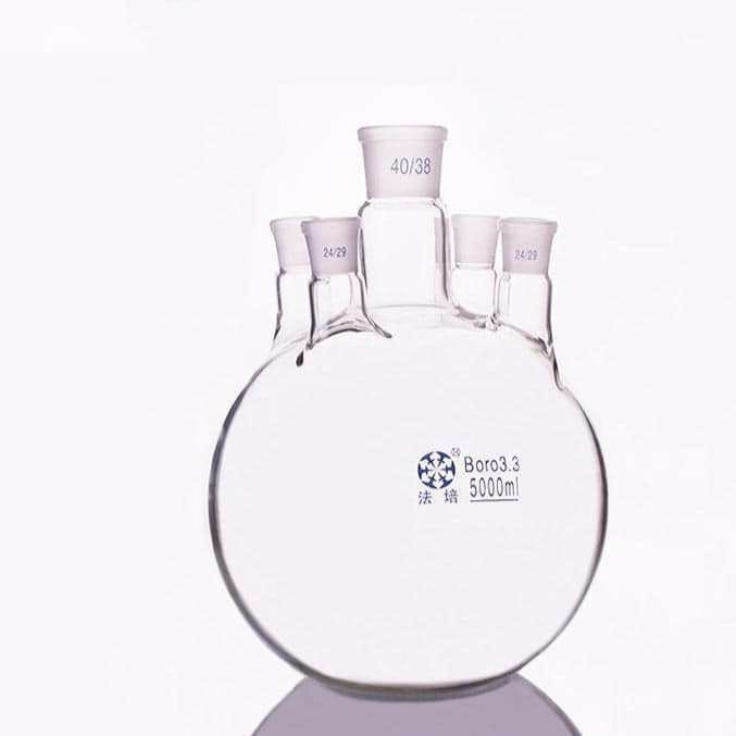 Five-necked round-bottom flask, capacity 250 to 5.000 ml