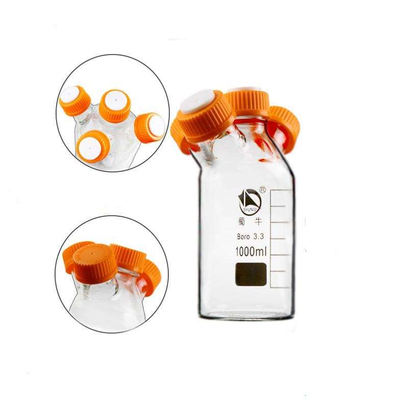 Four-Necked HPLC Bottle, Borosilicate Glass 3.3, GL45 Screw Cap, 250-20,000 ml