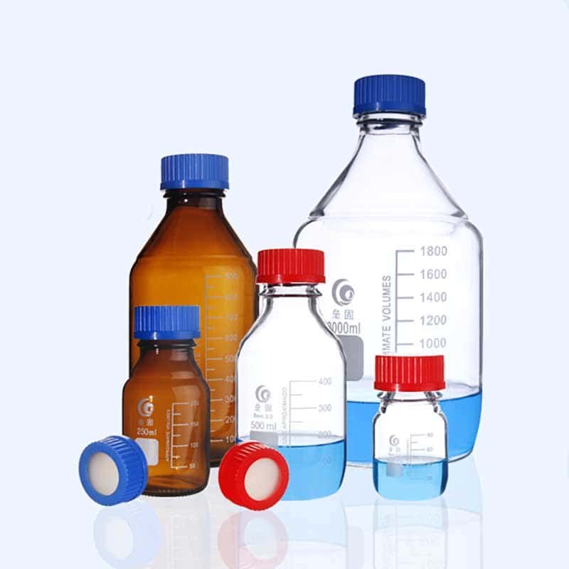 GL45 Screw top bottle, screw cap with hole and septum, clear glass, 100 ml to 2000 ml