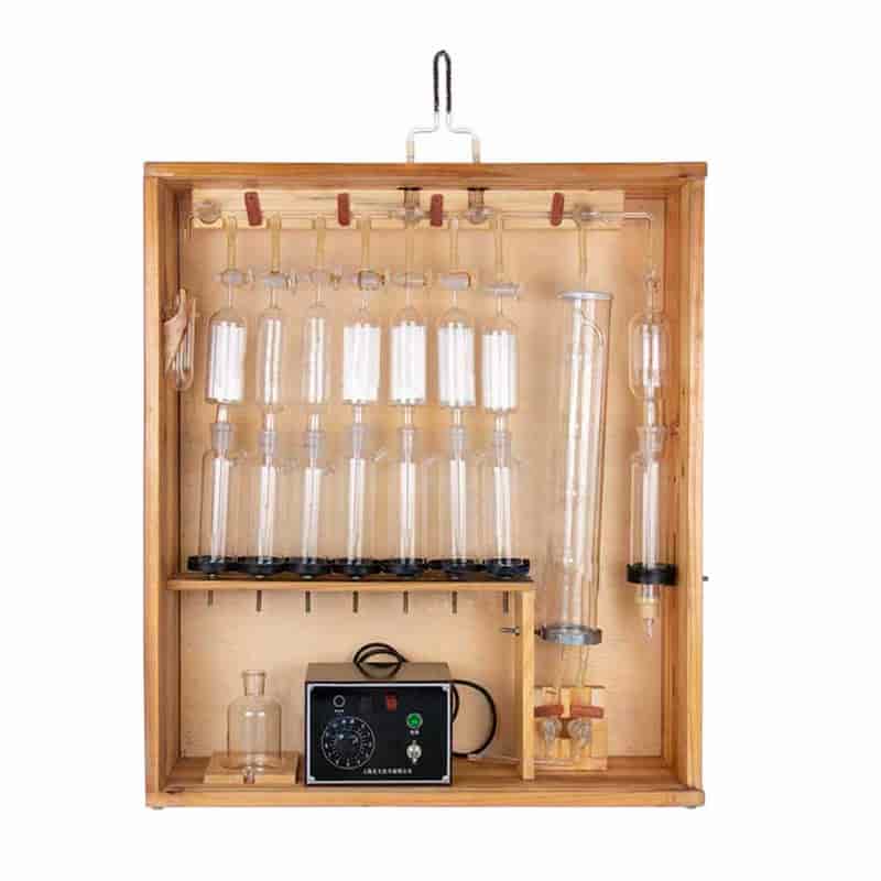 Gas analysis Apparatus acc. to Orsat-Friedrich, includes seven absorption bottles