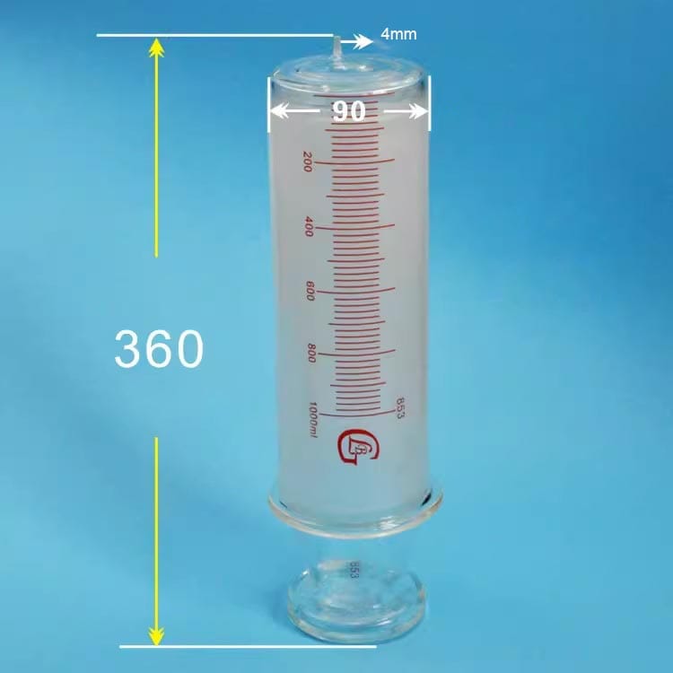 Glass Syringe with Scale, 150 ml to 1000 ml, OD 4mm Tip, Non-Medical Use