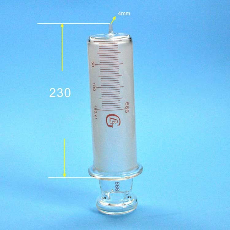 Glass Syringe with Scale, 150 ml to 1000 ml, OD 4mm Tip, Non-Medical Use