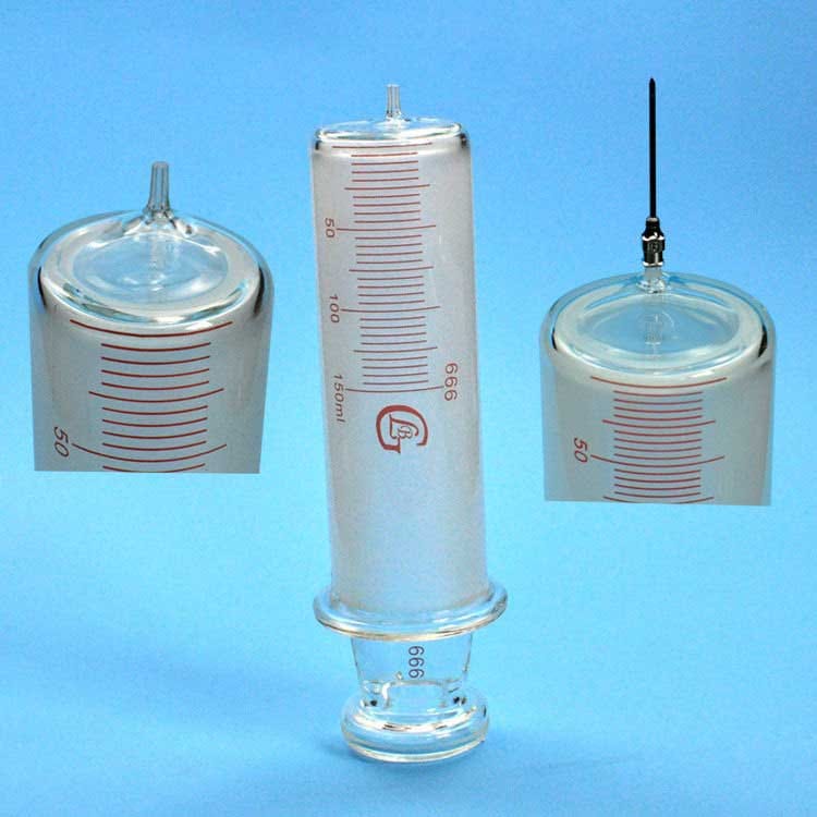 Glass Syringe with Scale, 150 ml to 1000 ml, OD 4mm Tip, Non-Medical Use