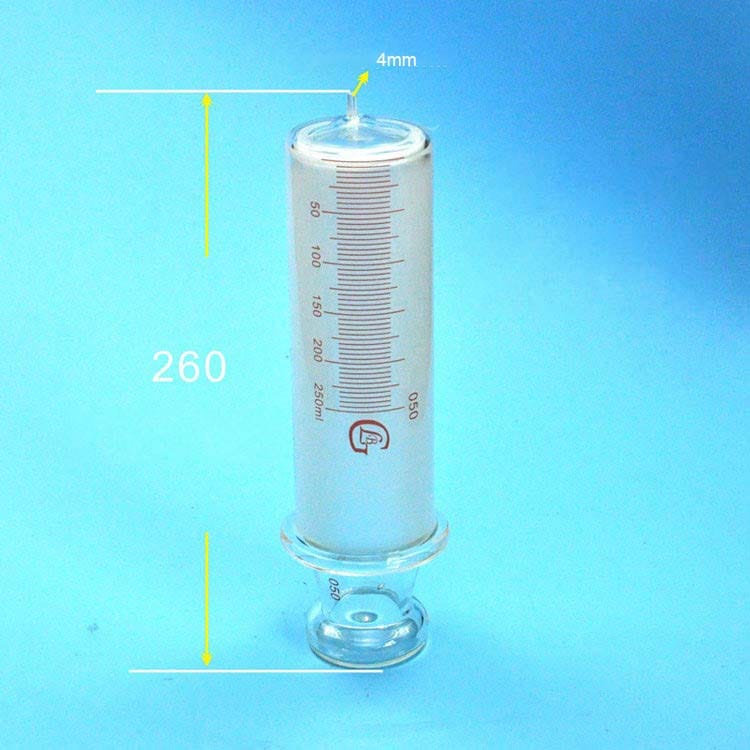 Glass Syringe with Scale, 150 ml to 1000 ml, OD 4mm Tip, Non-Medical Use
