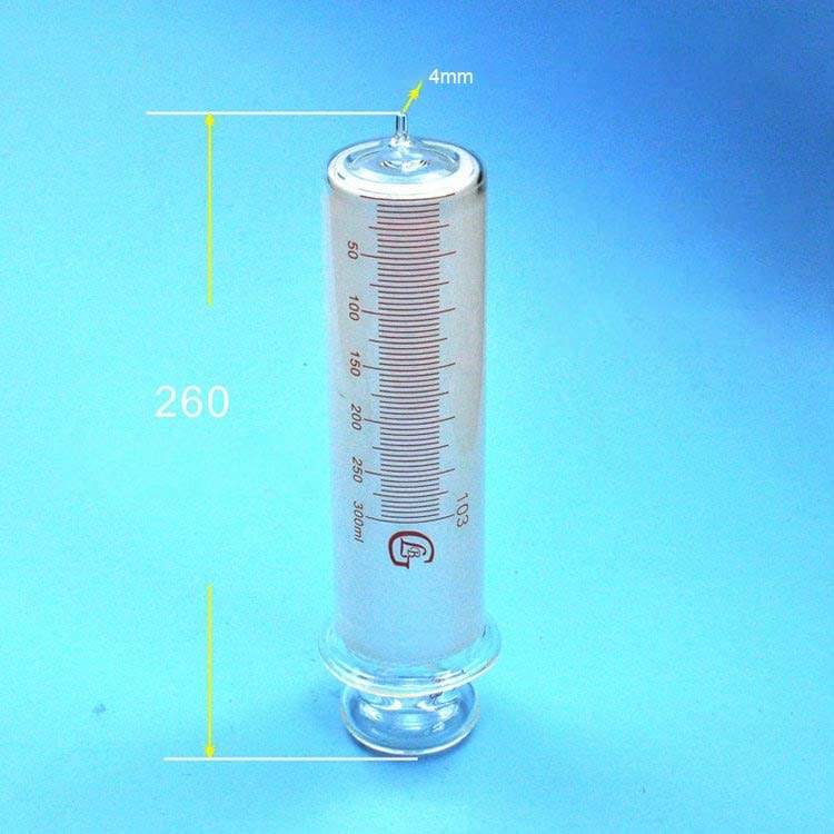 Glass Syringe with Scale, 150 ml to 1000 ml, OD 4mm Tip, Non-Medical Use