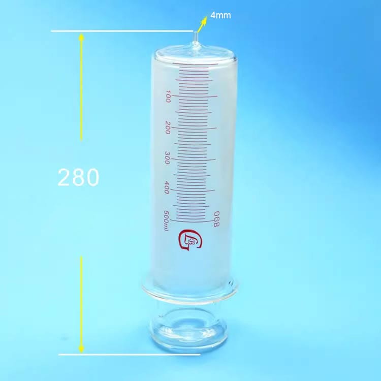 Glass Syringe with Scale, 150 ml to 1000 ml, OD 4mm Tip, Non-Medical Use