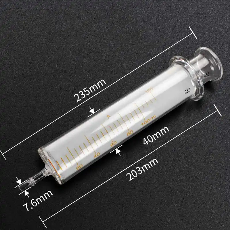 Glass Syringe with Scale, 25 to120 ml, 7.6mm Large Outlet for Tubing Connection
