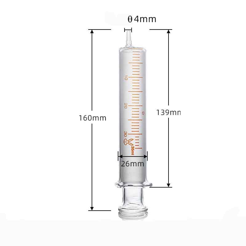 Glass Syringe with Scale, 1 ml to 100 ml, OD 4mm Tip, Non-Medical Use
