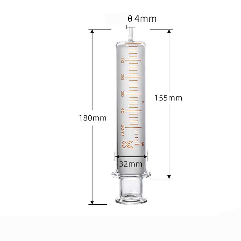 Glass Syringe with Scale, 1 ml to 100 ml, OD 4mm Tip, Non-Medical Use