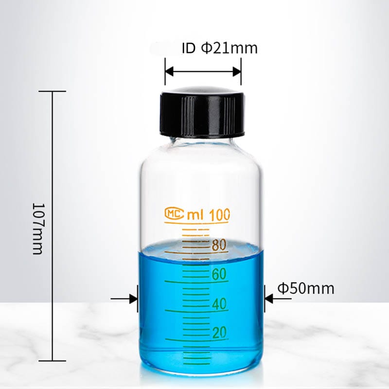 Serum bottle with screw cap, clear glass, graduated, 5 ml to 1.000 ml