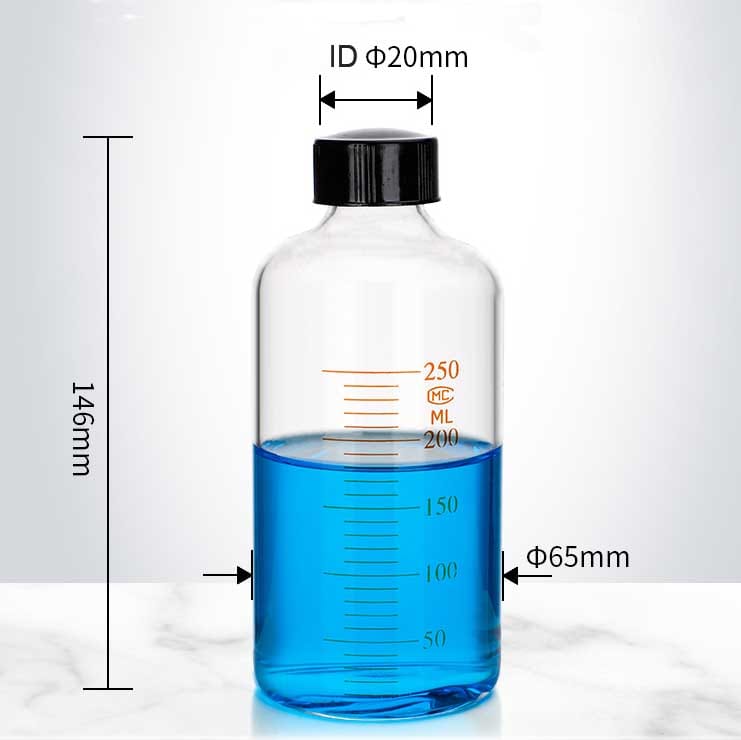 Serum bottle with screw cap, clear glass, graduated, 5 ml to 1.000 ml