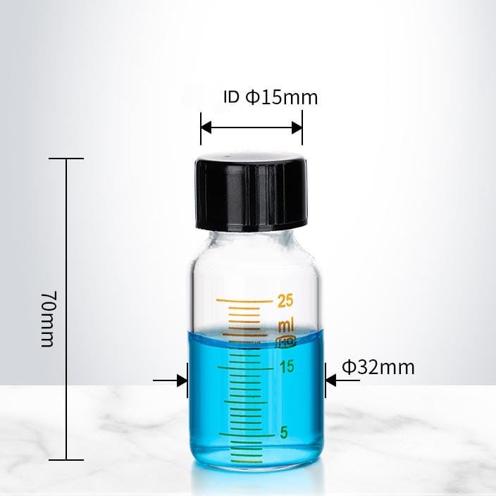 Serum bottle with screw cap, clear glass, graduated, 5 ml to 1.000 ml