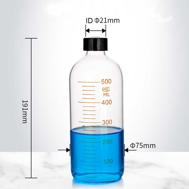 Serum bottle with screw cap, clear glass, graduated, 5 ml to 1.000 ml