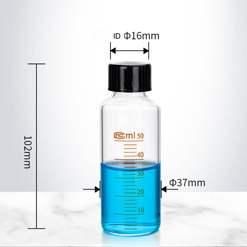 Serum bottle with screw cap, clear glass, graduated, 5 ml to 1.000 ml