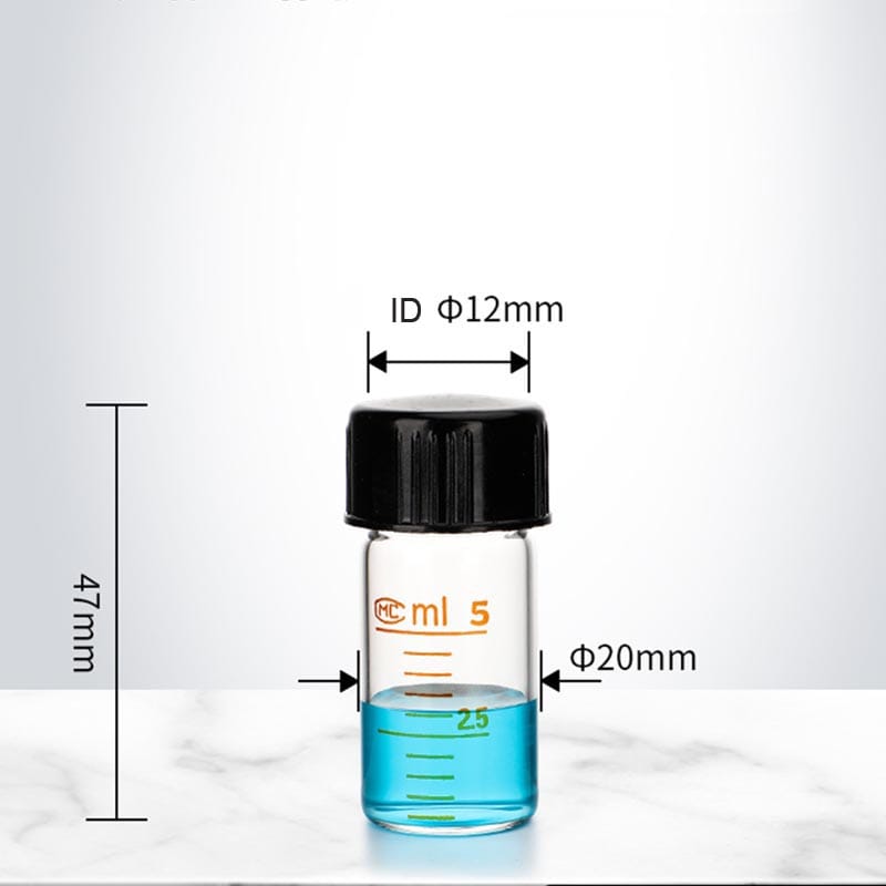 Serum bottle with screw cap, clear glass, graduated, 5 ml to 1.000 ml
