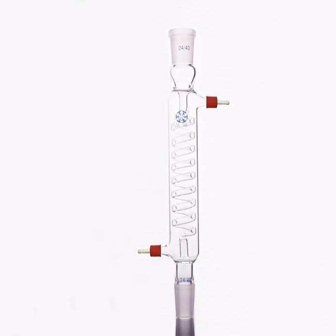 Graham condenser with joint and unscrewable plastic connectors, length 200 mm to 400 mm.