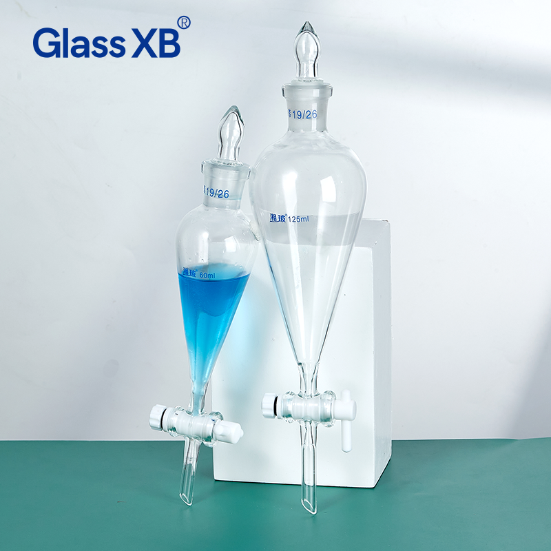 3000ml Borosilicate Glass Pear Shaped Separatory Squibb Funnel with Scale Joint 24/29 PP Lip PTFE St
