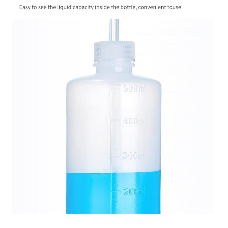 Plastic 250ml 500ml 1000ml Safety Washing Bottle Laboratory Bottles with White Red Head Mouth Elbow 