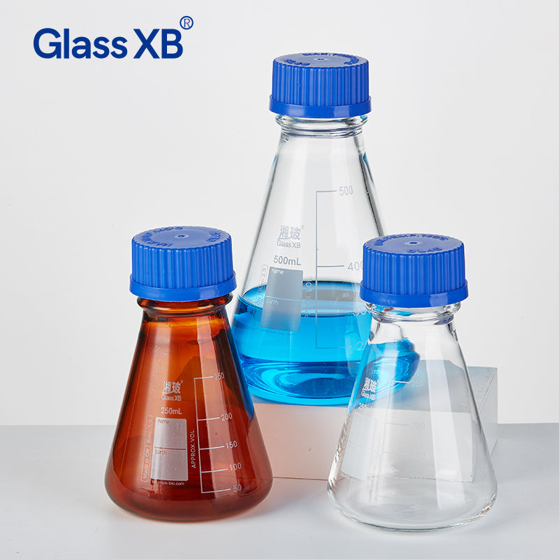 Laboratory 500ml Amber Color Conical Flask with Cap Screw-Top Erlenmeyer Flask