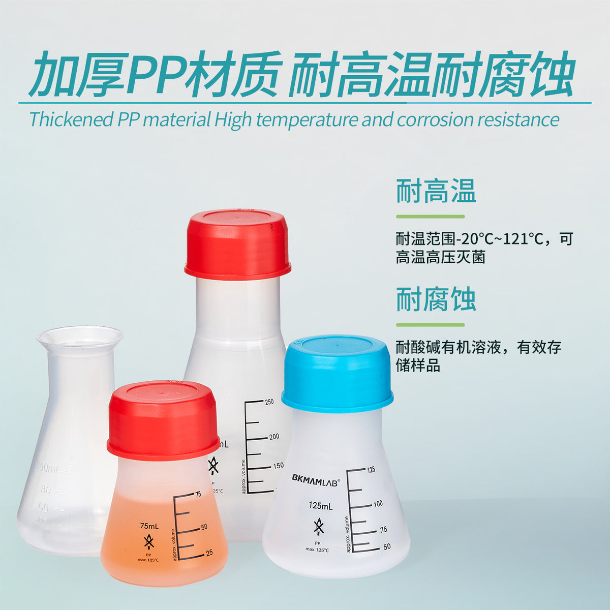 Straight Mouth Large Small Mouth with Lid Scale Laboratory 50 250ml PP Plastic Erlenmeyer and Triang