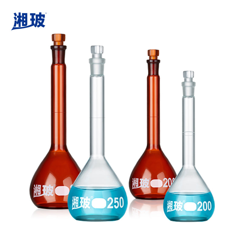 Glass Volumetric Flask with Glass Stopper, 5-2000ml Transparent/Brown/Amber Available