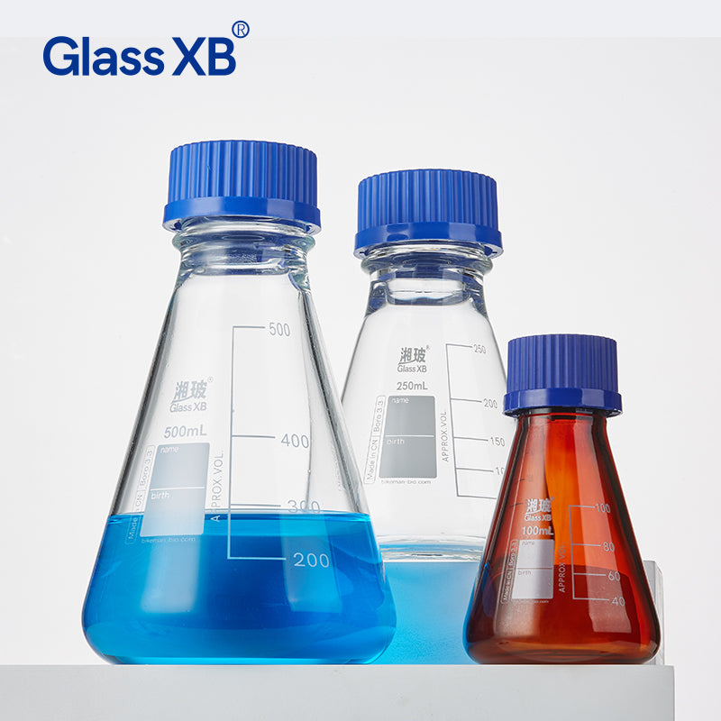 Lab Borosilicate Glass Tissue Cell Culture Triangular Conical Erlenmeyer Shake Flask Shaker Screw Co