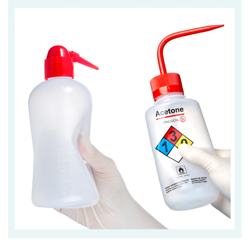 Plastic 250ml 500ml 1000ml Safety Washing Bottle Laboratory Bottles with White Red Head Mouth Elbow 