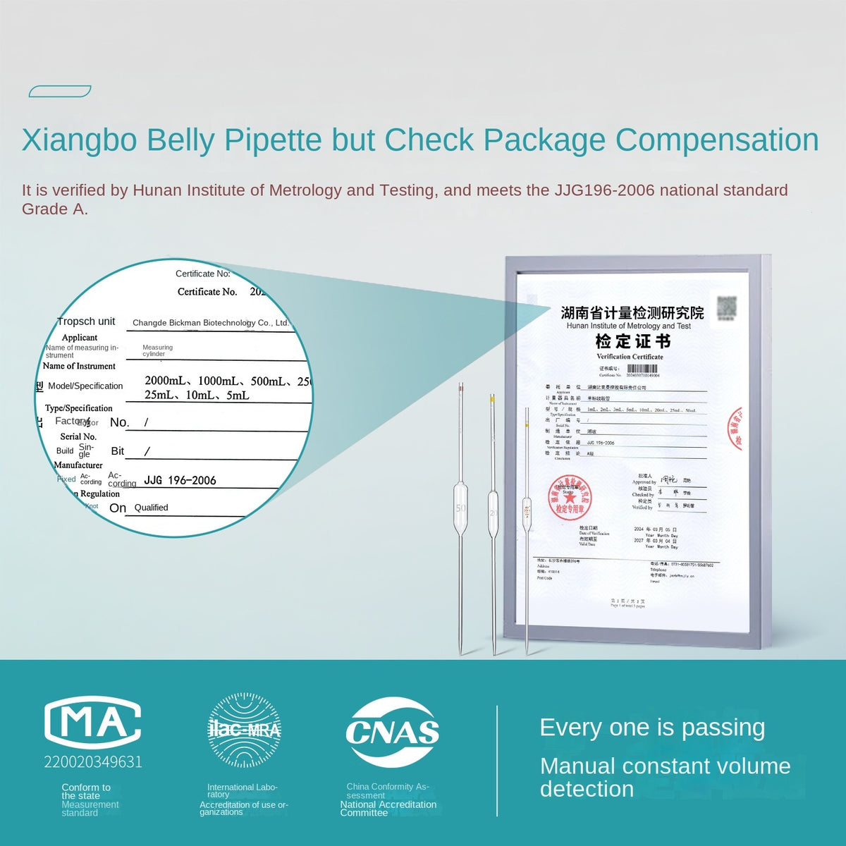 Glass Laboratory Pipette Single Line Scale 1-100ml Range
