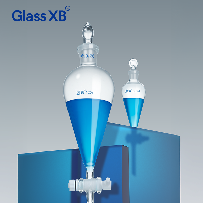 3000ml Borosilicate Glass Pear Shaped Separatory Squibb Funnel with Scale Joint 24/29 PP Lip PTFE St