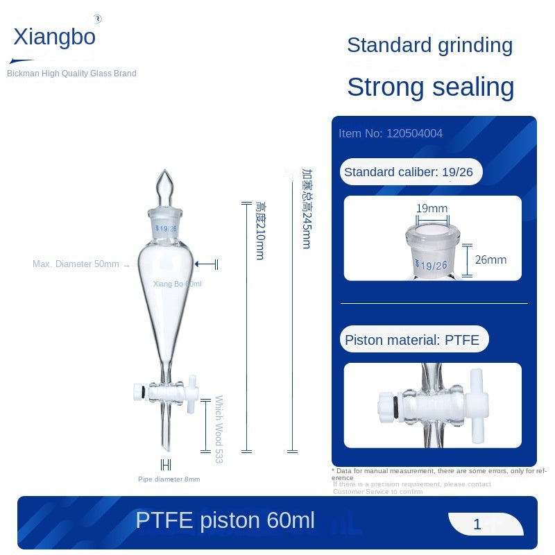 Xiang Pear Shaped Separatory Funnel Laboratory Plug Glass PTFE 250ml 500ml