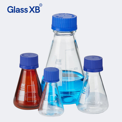 Lab Borosilicate Glass Tissue Cell Culture Triangular Conical Erlenmeyer Shake Flask Shaker Screw Co