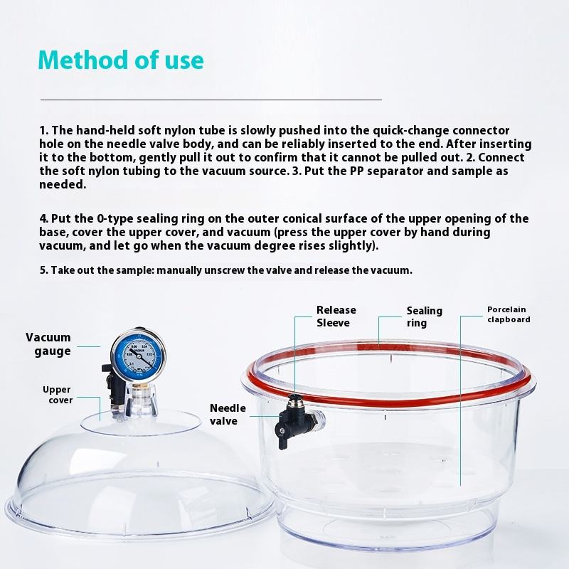 150 250mm Plastic Vacuum Dryer Double Valve Pressure Gauge Transparent Moisture-proof Cylinder Pump 