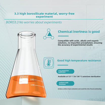 Lab High Borosilicate Glass Conical Flask with Wide/Mouth Options Triangular Design Stopper 50-500ml