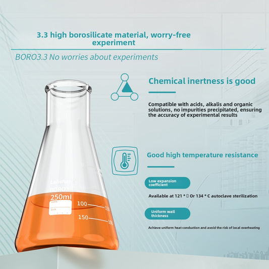 Lab High Borosilicate Glass Conical Flask with Wide/Mouth Options Triangular Design Stopper 50-500ml